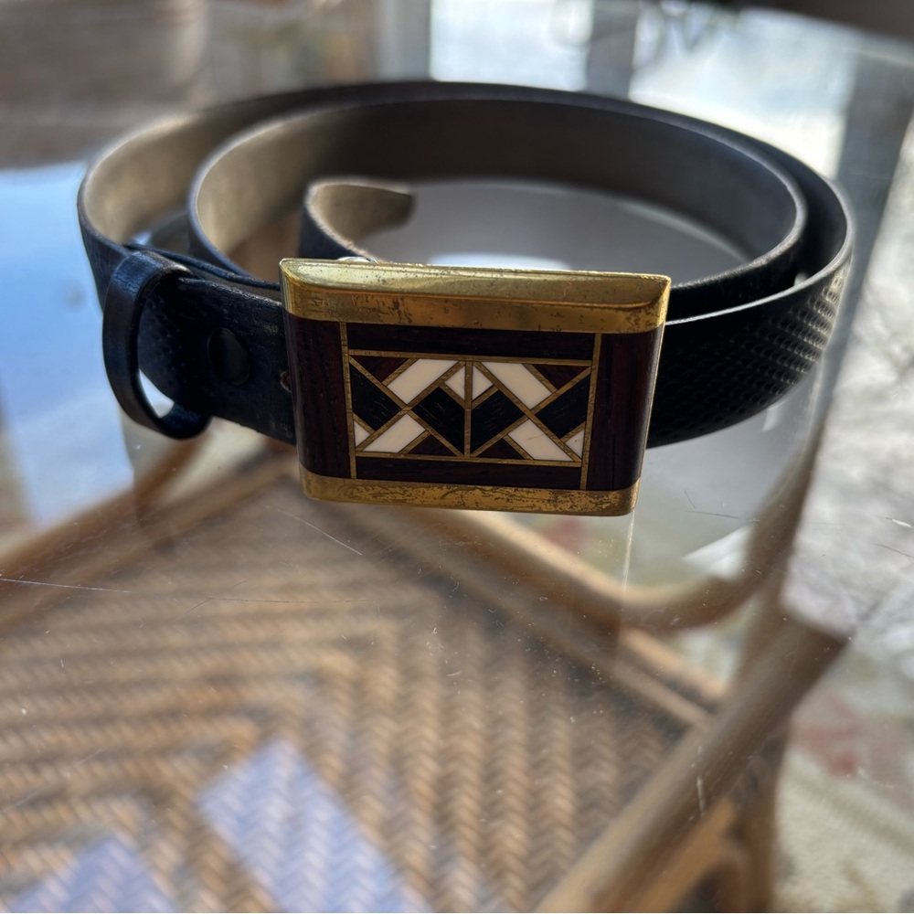 Black and Gold Geometric Buckle Belt